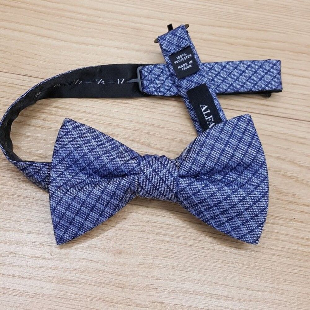 ALFANI Mens Bow Tie Blue Plaid Woven Check Pre-tied Bowtie